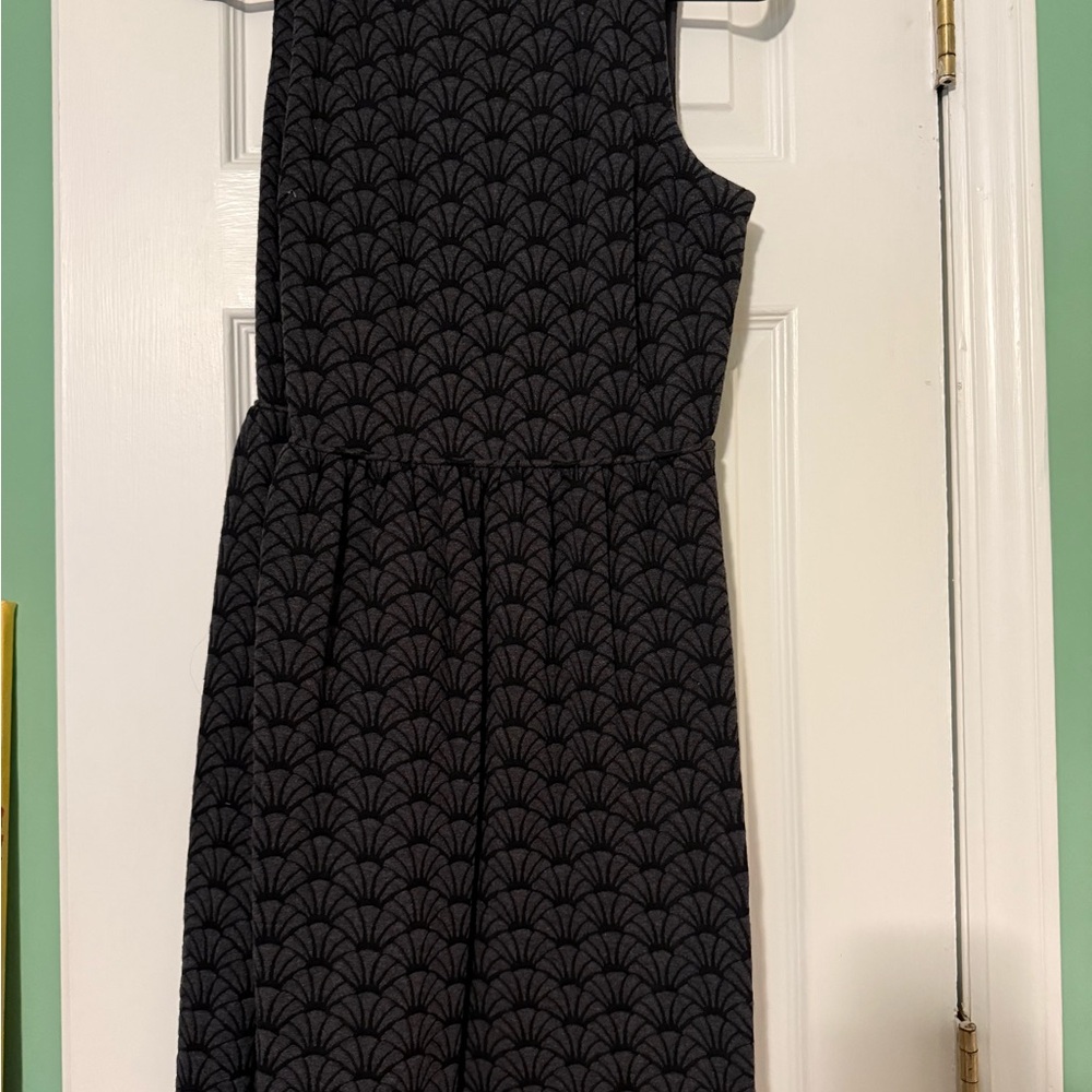 LOFT Black and Gray Patterned Midi Dress